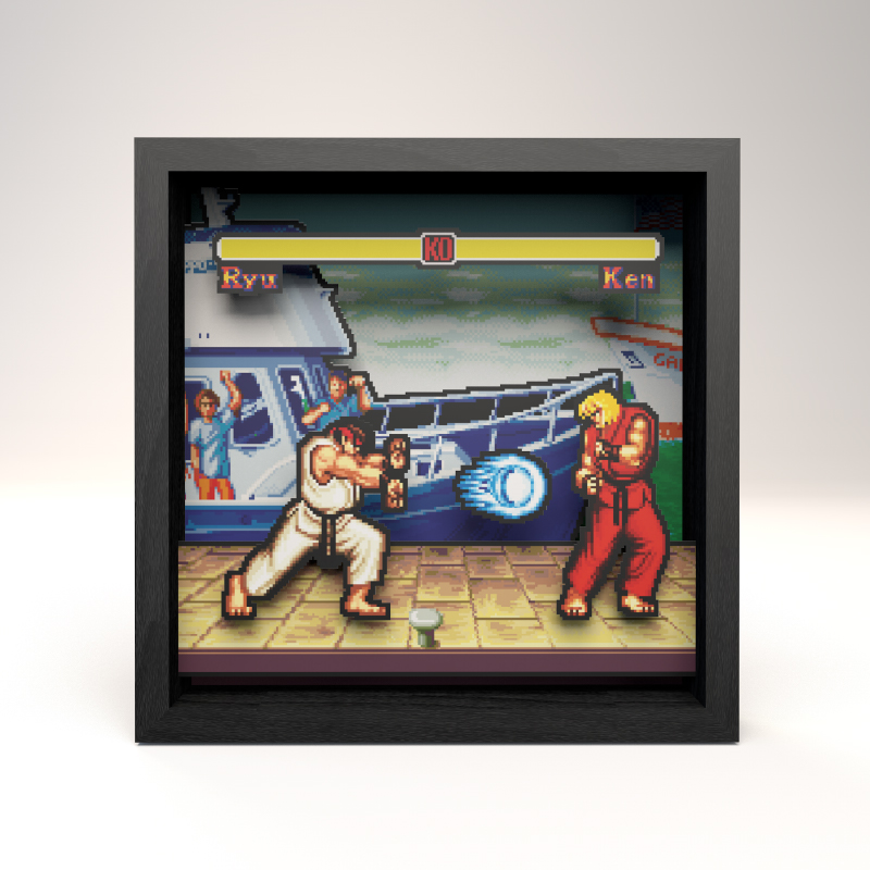 Pixel Frames Street Fighter III 3rd Strike Moment #37 Chun-Li Ryu Fight 9x9  inches Shadow Box Art - Officially Licensed by Capcom 