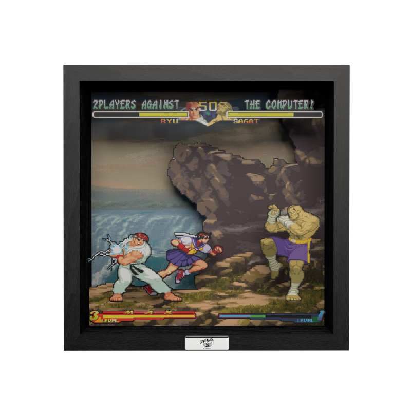 Pixel Frames Street Fighter III 3rd Strike Moment #37 Chun-Li Ryu Fight 9x9  inches Shadow Box Art - Officially Licensed by Capcom 